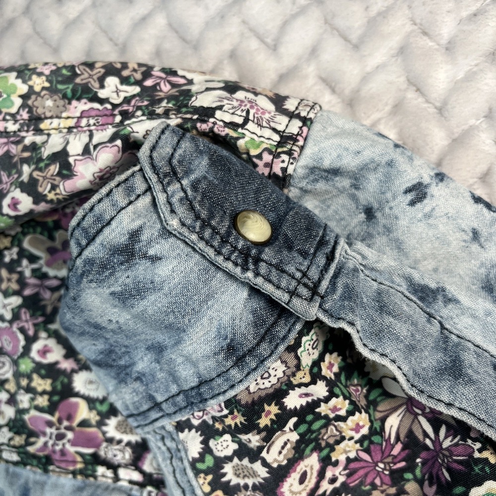 Winchester Premium Pearl Snap Shirt Men's L Western Floral Print Denim Retro L/S - Picture 6 of 12